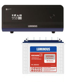 Luminous 1100VA Home Inverter UPS + 200AH TALL Tubular Battery Combo
